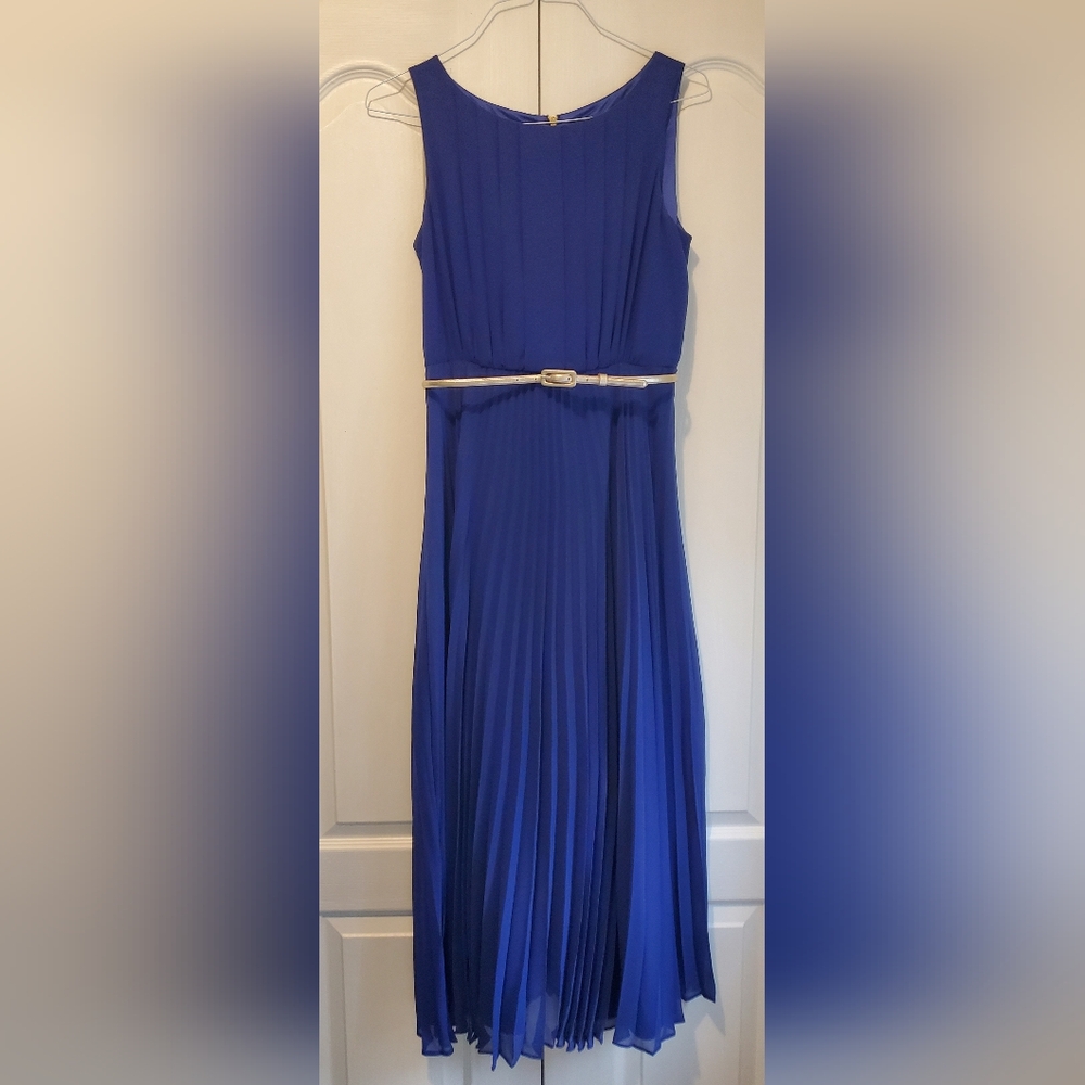 Blue Pleated Midi Dress